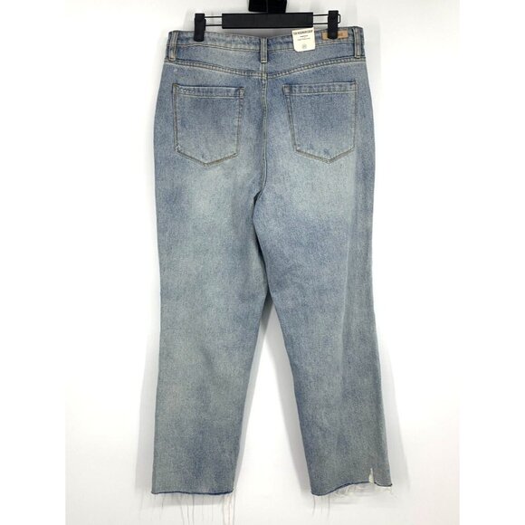 BlankNYC Jeans Madison Crop Blue Distressed Denim Raw Hem - Picture 8 of 12